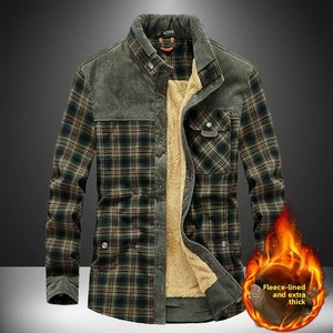 Chemise en coton décontractée élégante pour homme, automne-hiver, doublure en polaire à carreaux épaisse, manches longues, coupe ample, chemise longue décontractée - Product Image 3