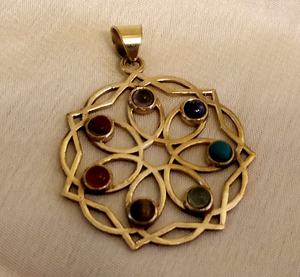 Fournisseur en gros de pierres précieuses naturelles 7 cabochons en pierre Chakra fabriqués en Inde pendentif de technologie d'incrustation de réglage de lunette - Product Image 2