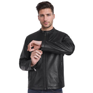 Chaqueta de cuero genuino para hombre de alta calidad con cierre de cremallera y cuello alto | Diseño ajustado de moda para Otoño e Invierno - Product Image 1