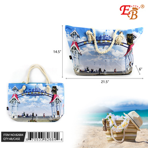 OCEAN CITY 22 \ "X 15 \" Bolso de mano de moda ecológico Bolso de playa de gran capacidad con bordado para las estaciones de otoño invierno 48PCS/CS - Product Image 1