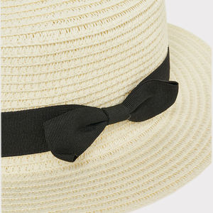 Chapeau en tricot de paille raphia à large bord de style vintage Chapeau Panama élégant d'été pour la plage le ski et le voyage pour filles Chapeau uni imprimé en usine du Vietnam - Product Image 1