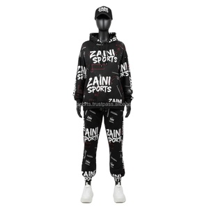 Survêtement en molleton de qualité supérieure pour femmes 320 GSM, coton doux et polyester mélangé, noir, blanc, imprimé graphique, logo personnalisé, survêtement grande taille - Product Image 1