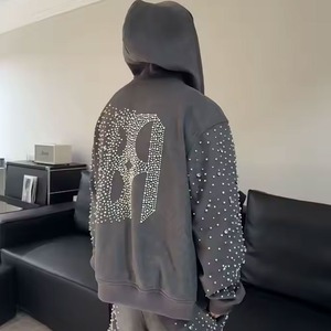 Winter Wear Rhinestone Tracksuit Top Quality Custom Logo Cotton Breathable Rhinestone Tracksuits For Men - Product Image 5
