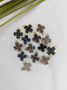 Druzy <b>Cross</b> Shape <b>Sterling</b> <b>Silver</b> Plated Handmade Pendant Wholesale Jewelry Supply Wedding Art Deco - Product Image 3