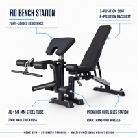 Banc de musculation multifonctionnel FID avec cadre en acier 70x50mm, réglable, station de curl des triceps et station de musculation des jambes pour entraînement de force à domicile
