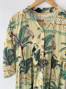 ชุดเดรสผ้าฝ้ายสไตล์อินเดียสำหรับผู้หญิงชุดเดรสพิมพ์ลายดอกไม้สไตล์โมเดิร์นหรูหราสำหรับปาร์ตี้เดรสวงกลมทรงสเกตเตอร์ - Product Image 4