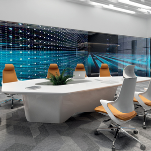 Large Wooden Conference Desk Multi Person <b>Office</b> Meeting <b>Table</b> With Multimedia Wire Cable Management System Modular Boardroom - Product Image 6