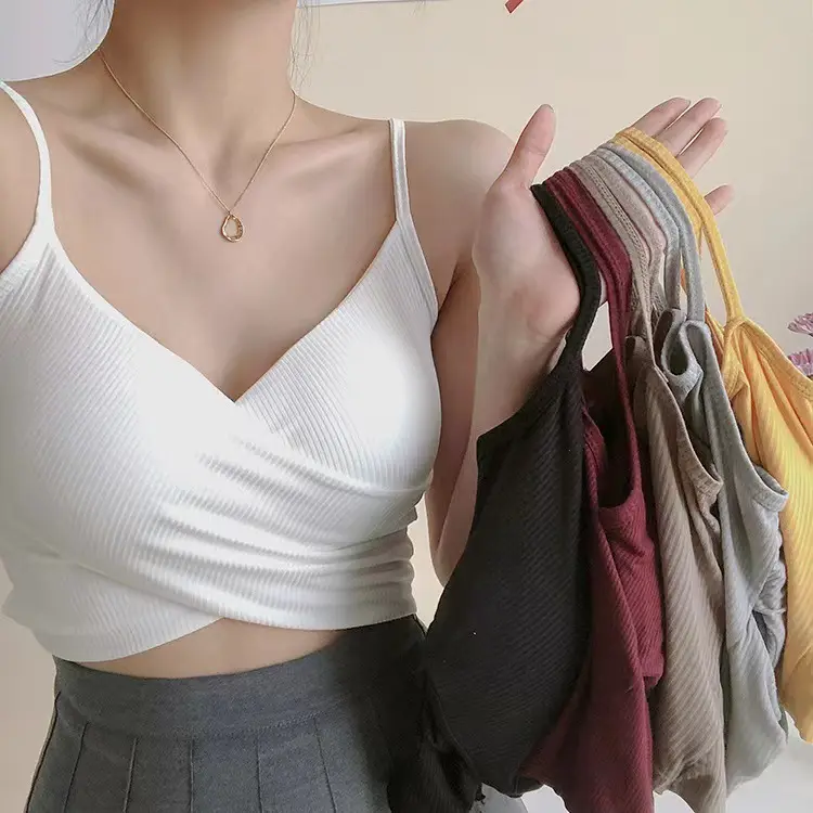 LS new Threaded Cotton Beautiful Back Cross Camisole Women's Tops worn outside Girls Women's Tank Top Bandeau Seamless Bra