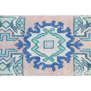 Alfombra Turca Vintage de Lana Azul, 1.3x2.7 pies (40x81 cm) - Product Image 5