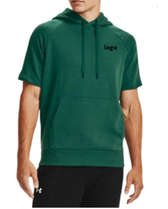 Polaire à manches courtes pour hommes Molleton de coton mélangé ultra doux avec capuche brossée 80% coton polyester personnalisé - Product Image 4