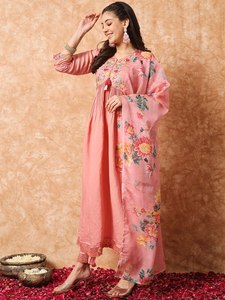 Ethnicrang Indian Modern Girls' Kurti Set Premium Chanderi Modal Embroidery Work Stitched Fashion <b>Kurtis</b> for Women with Salwar - Product Image 5
