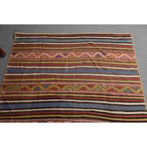 Alfombra Turca Vintage de 4.3x6.3 pies, Alfombra de Lana con Diseño a Cuadros Azules - Product Image 4