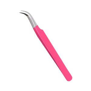 Pinzas para Pestañas de Alta Calidad con Mango Recubierto de Rosa, Acero Inoxidable, Punta Angulada y Puntiaguda, Mango Liso - Product Image 1