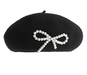 Sombreros con lazo de perlas Vintage, Boina de lana de Invierno para mujer, sombrero de pintor artista, accesorios de joyería para exteriores - Product Image 1
