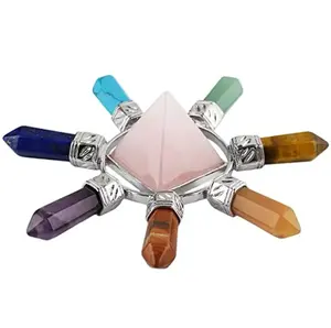 Générateur d'énergie conique à sept chakras en quartz rose: pierre de chakra à utiliser comme générateur d'énergie de chakra par de l'Inde