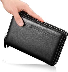 Cartera de mano de cuero PU de alta calidad para hombre, monederos largos de patrón sólido de lujo, 2 tarjeteros funcionales con cremallera - Product Image 4