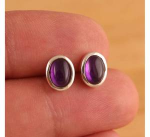 Boucles d'oreilles élégantes en argent sterling 925 avec améthyste naturelle de forme ovale 9x7mm pour la fête - Product Image 2