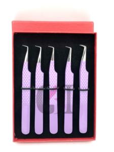 แหนบต่อขนตาปลายเงินเคลือบผงสีม่วงอ่อนคุณภาพสูง 90 องศา พร้อมด้ามจับเพชร ทำจากสแตนเลสสตีล อุปกรณ์เสริมความงาม - Product Image 2