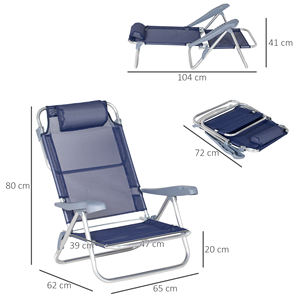 Outsunny Set of 2 <b>Folding</b> and Reclining Fishing <b>Chairs</b> on 6 Levels with <b>Padded</b> Headrest, 62x65x80 cm - Product Image 3