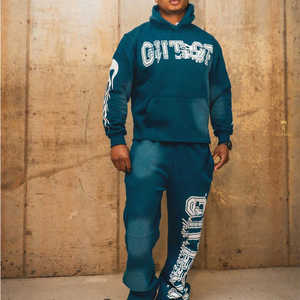 Custom Men's Vintage Acid Wash Jogger Set Oversized <b>Tracksuit</b> for Puff Print Logo Fashionable Embroidered 100% Cotton <b>Plain</b> Dyed - Product Image 3
