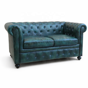 Sofá Chesterfield de Cuero Genuino Color Verde Azulado |   Diseño Moderno de Mediados de Siglo |   Muebles de Lujo para Sala de Estar en Apartamentos y Villas - Product Image 1