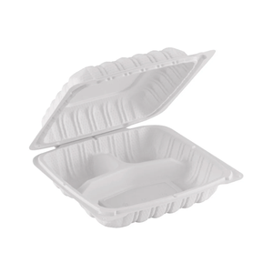 ProTakeOut [8 X 8] Lot de 150 Contenants à Emporter Blancs à 3 Compartiments, 4 Ouvertures, Fermeture à Charnière Frontale, Écologiques et Durables - Product Image 1