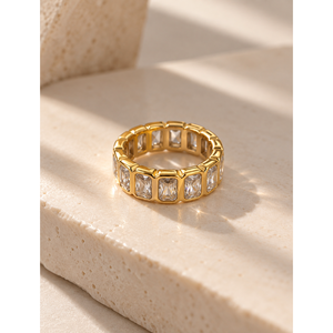 Anillo de Eternidad con Circonita, Chapado en Oro, Ajustable, Estilo Religioso Moderno - Product Image 3