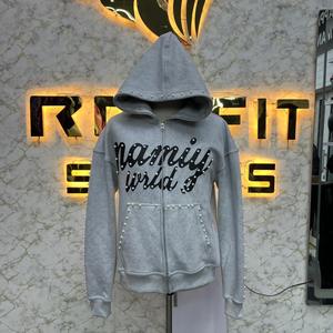 Sudadera con Capucha de Alta Calidad con Etiqueta Personalizada, Recién Llegada, con Cremallera, Estilo Desgastado, Chaqueta con Cremallera y Pedrería, Lavado Ácido, Sudadera de Forro Polar para Hombre, Estilo Urbano - Product Image 4