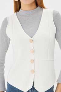 Gilet en tricot de laine et de coton décontracté pour femmes, haut à capuche boutonné élégant et confortable avec design à la mode - Product Image 2