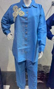 Malaysia New Release <b>Modest</b> Floral Cord set Clothing Denim Blouse <b>Pant</b> Two-Piece Women Coord Sets Wholesale India - Product Image 3