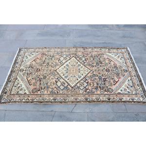 3x5.5 ft Vintage Rug, Turkish Accent Rug, <b>Brown</b> Blue Moroccan <b>Wool</b> Rug - Product Image 4