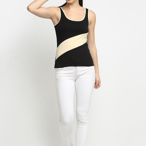 Débardeur Femme Écoresponsable Color Block Col Rond Style Minimaliste en Coton Spandex Tricoté Respirant Longueur Standard - Product Image 3