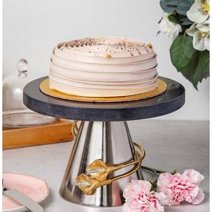 Artículos de fiesta, decoración de mármol de piedra, regalo para el hogar, comida redonda blanca, plato de pastel de Chocolate, bandeja de servicio escalonada de mármol con mango de Metal - Product Image 5