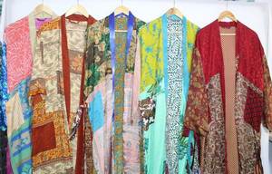 Vintage <b>Silk</b> Saree <b>Kimono</b> Women Robe <b>Kimono</b> Dress Bathrobe Maxi Gown - Product Image 2