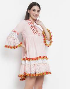 Vestido túnica mexicana de manga larga con encaje bordado bohemio, precio bajo, venta al por mayor - Product Image 4