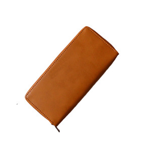 Portefeuille à glissière en cuir marron avec doublure en coton avec motif de fil Design étui de poche court porte-carte porte-monnaie pour hommes femmes - Product Image 1