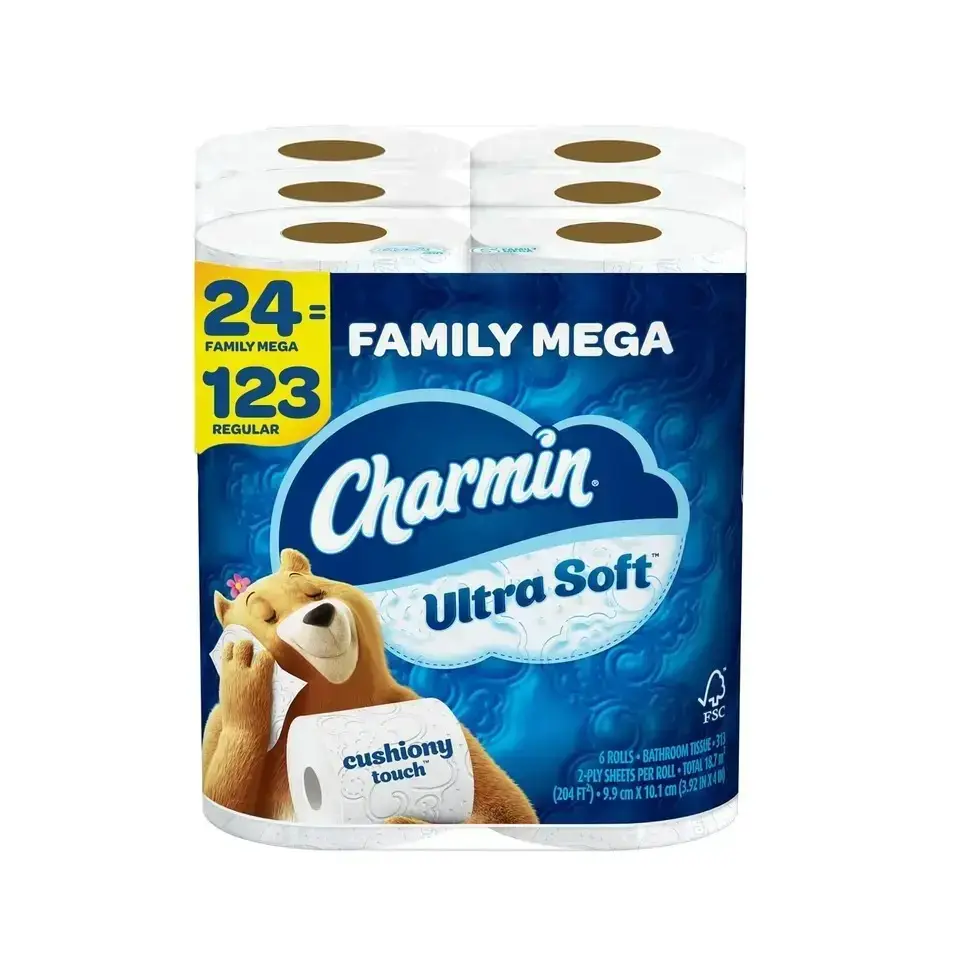 Kertas Toilet sentuh bantalan lembut CharminUltra 24 rol Mega Keluarga = 123 rol reguler