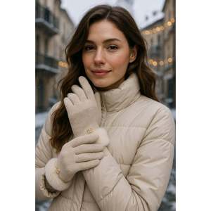 Guantes beige con pantalla táctil y puños de piel sintética para mujer ELD29 - Beige - Product Image 4