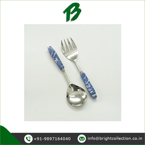 Ensemble de service à salade en acier inoxydable à poignée en marbre bleu pour la cuisine et la table disponible pour les acheteurs du monde entier - Product Image 3