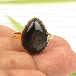 ขายส่ง925เงินสเตอร์ลิง10X14มม. ลูกแพร์18K ไมครอนชุบทอง10X14มม. ชุบทองธรรมชาติออบซิเดียนเงาเวอร์มินิตี้ - Product Image 5