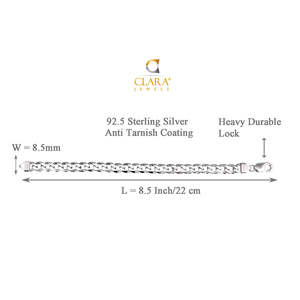 Bracelet gourmette CLARA en argent sterling 92,5 avec diamant, plaqué or 14 carats et rhodium, 8,5 pouces, 22 g, anti-ternissement, cadeau pour hommes et garçons - Product Image 3