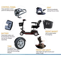 Scooter électrique pliable à quatre roues avec siège, lumières LED, moteur 250W, idéal pour les personnes âgées - Vente flash