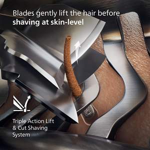 Afeitadora Eléctrica Negra para Uso en Seco/Húmedo con Sistema LiftCut, Cuchillas Dobles, Resistente al Agua IPX7, Lavable, con Cuchillas Giratorias Dobles y Base de Limpieza - Product Image 6