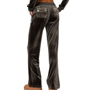 Custom Velvet Sweatsuit Two Piece Embroidery Flared Pant Cropped Hoodie Sets Zip up Rhinestone <b>Velour</b> <b>Tracksuit</b> for Women - Product Image 6