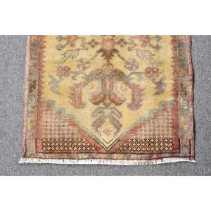 Alfombra turca Vintage de 1,6x3 pies, beige, marrón, lana hecha a mano, área grande con patrón de retazos para habitación de adolescente, pasillo, respaldo de látex - Product Image 3