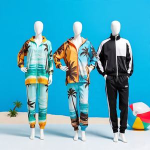 Veste coupe-vent à capuche zippée et pantalon de survêtement pour hommes 100% coton coupe ample pour le jogging d'hiver - Product Image 5