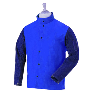 Chaquetas de soldadura de cuero Delantal de soldadura larga Ropa de soldador resistente a la llama con mangas Babero de soldadura antiescaldado resistente al desgaste - Product Image 2