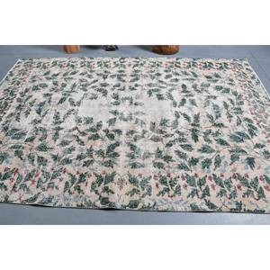Tapis turc vintage 6.3x9,5 pieds vert beige tissage plat en laine avec motif patchwork pour les décorations de salon ou le couloir - Product Image 3