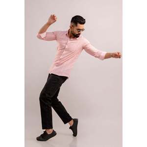 Chemise en coton rayée rose pour homme, manches longues, col montant, coupe ample, taille XL, saison automne-été-printemps, imprimé numérique, flanelle - Product Image 6