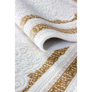 Tapis de sol moderne Elkenz blanc 100 % acrylique Netline 80x150 cm, facile à nettoyer, anti-peluchage, pour chambre à coucher, bureau, chambre d'enfant - Product Image 2